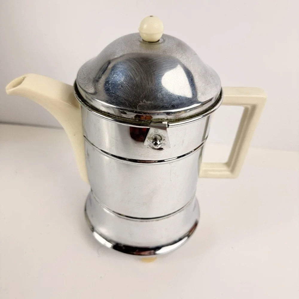 Vintage Ever-Hot Teapot Set Insulated Chrome Cozy Ceramic Pitcher Infuser Retro
